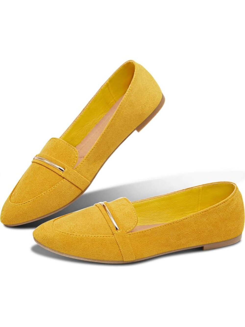 Women's Mustard Faux Suede Comfortable Cute Penny Loafer Slip On Ballet Flats